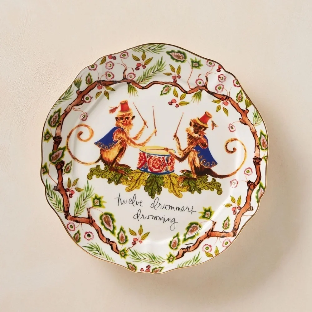 Anthropologie Inslee Fariss 12 Days Of Christmas Drummers Dessert Plate